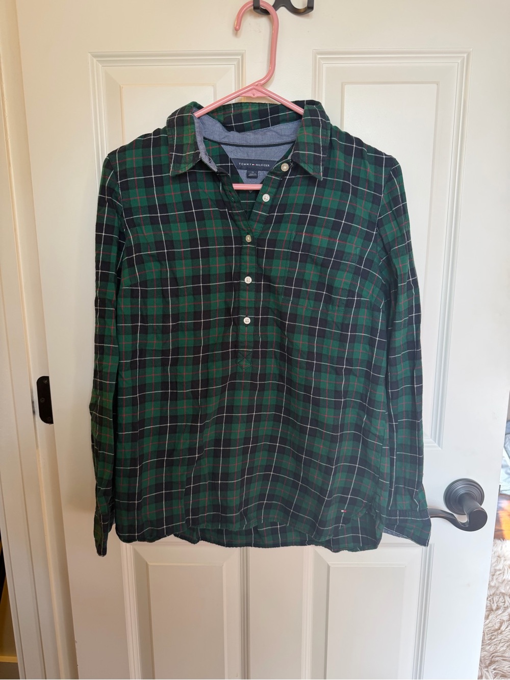 Tommy Hilfiger Green, Navy & Red Plaid Button-Down Shirt